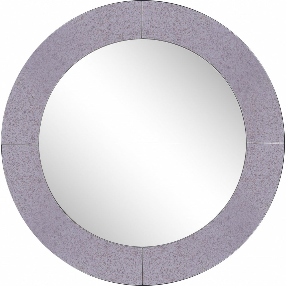 Homeroots 30" Gray Round Glass Framed Accent Mirror  Glass 396625