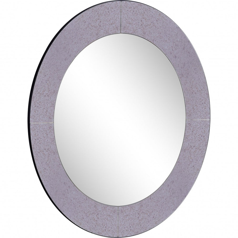 Homeroots 30" Gray Round Glass Framed Accent Mirror  Glass 396625