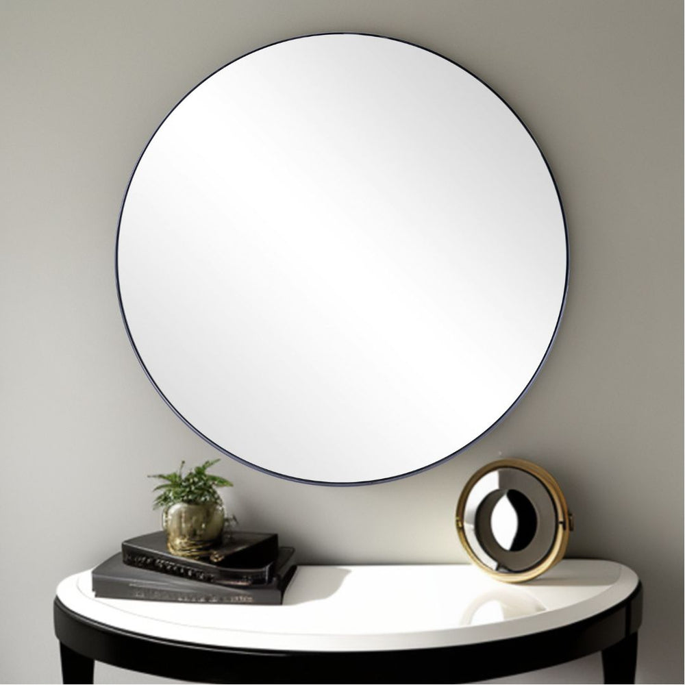 Homeroots 32" Black Round Metal Framed Accent Mirror  Glass 396626