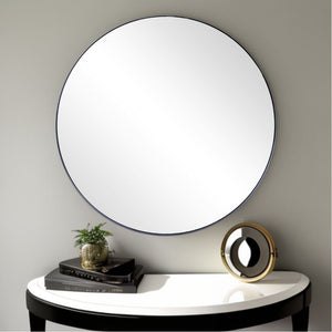 Homeroots 32" Black Round Metal Framed Accent Mirror  Glass 396626