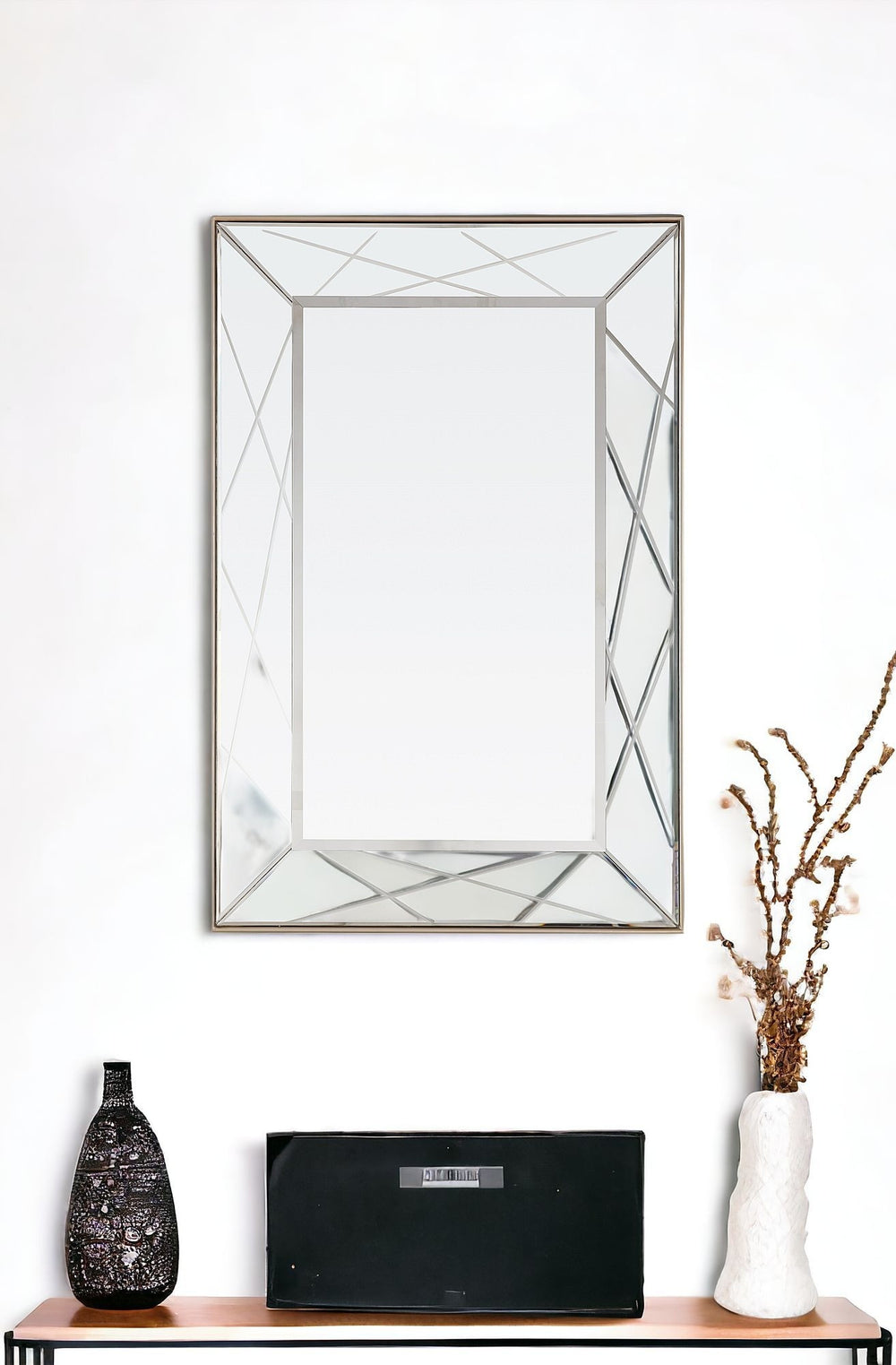 Homeroots 43" Champagne Metal Framed Accent Mirror  Glass 396640