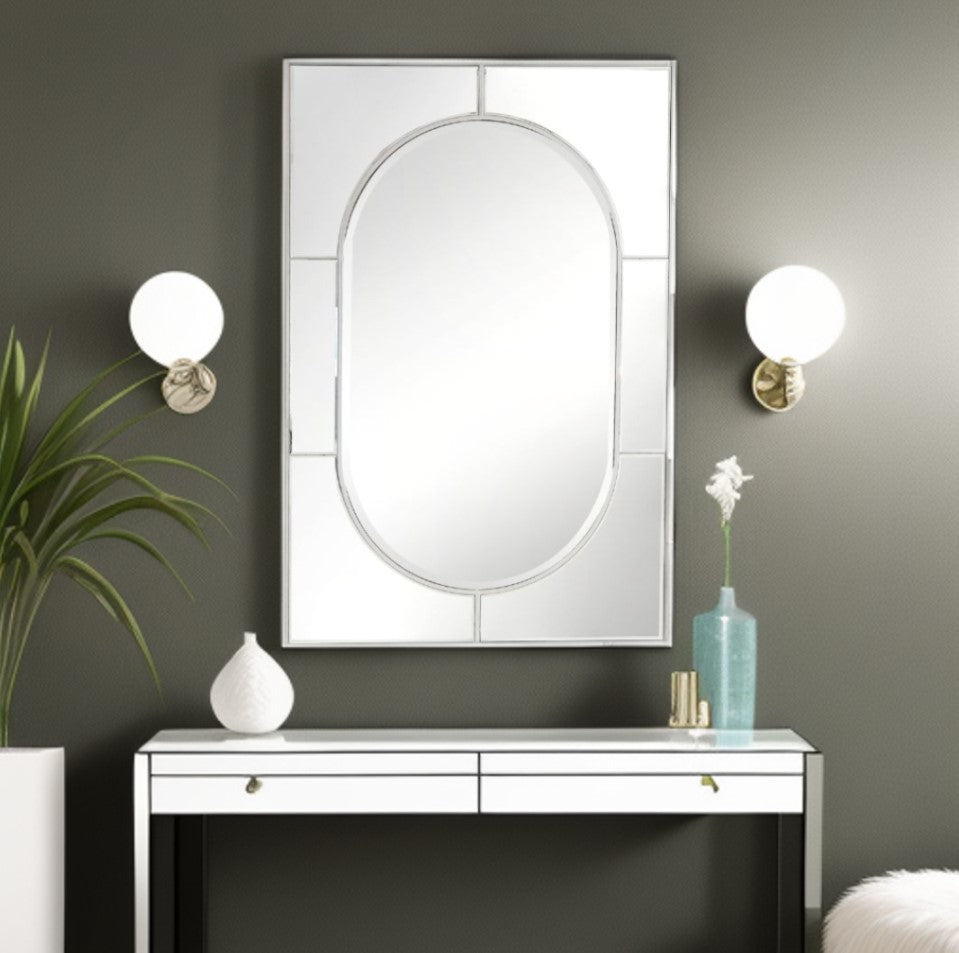 Homeroots 48" Silver Metal Framed Accent Mirror  Glass 396644