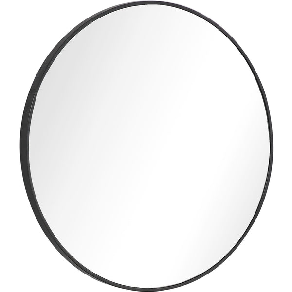 Homeroots 32" Black Round Framed Accent Mirror  Glass 396653