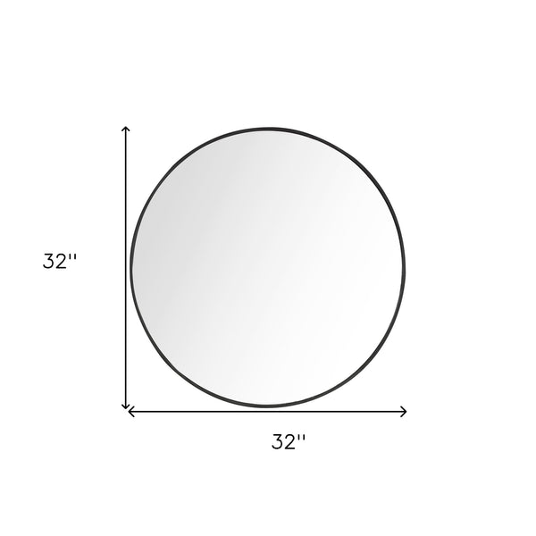 Homeroots 32" Black Round Framed Accent Mirror  Glass 396653