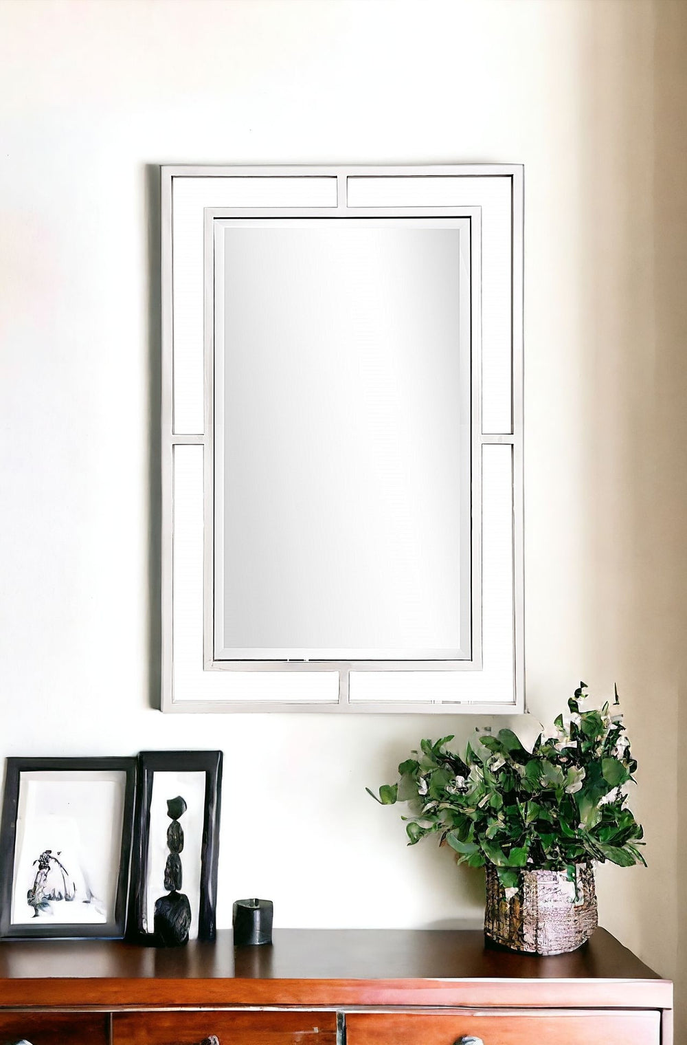 Homeroots 42" Silver Metal Framed Accent Mirror  Glass 396658