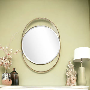 Homeroots 39" Gold Oval Metal Framed Accent Mirror  Glass 396659