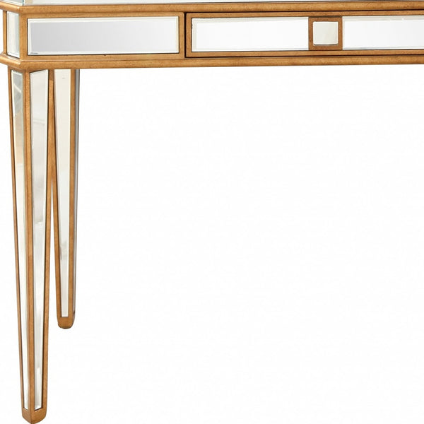 Homeroots Antiqued Gold Finish Console Table   396661