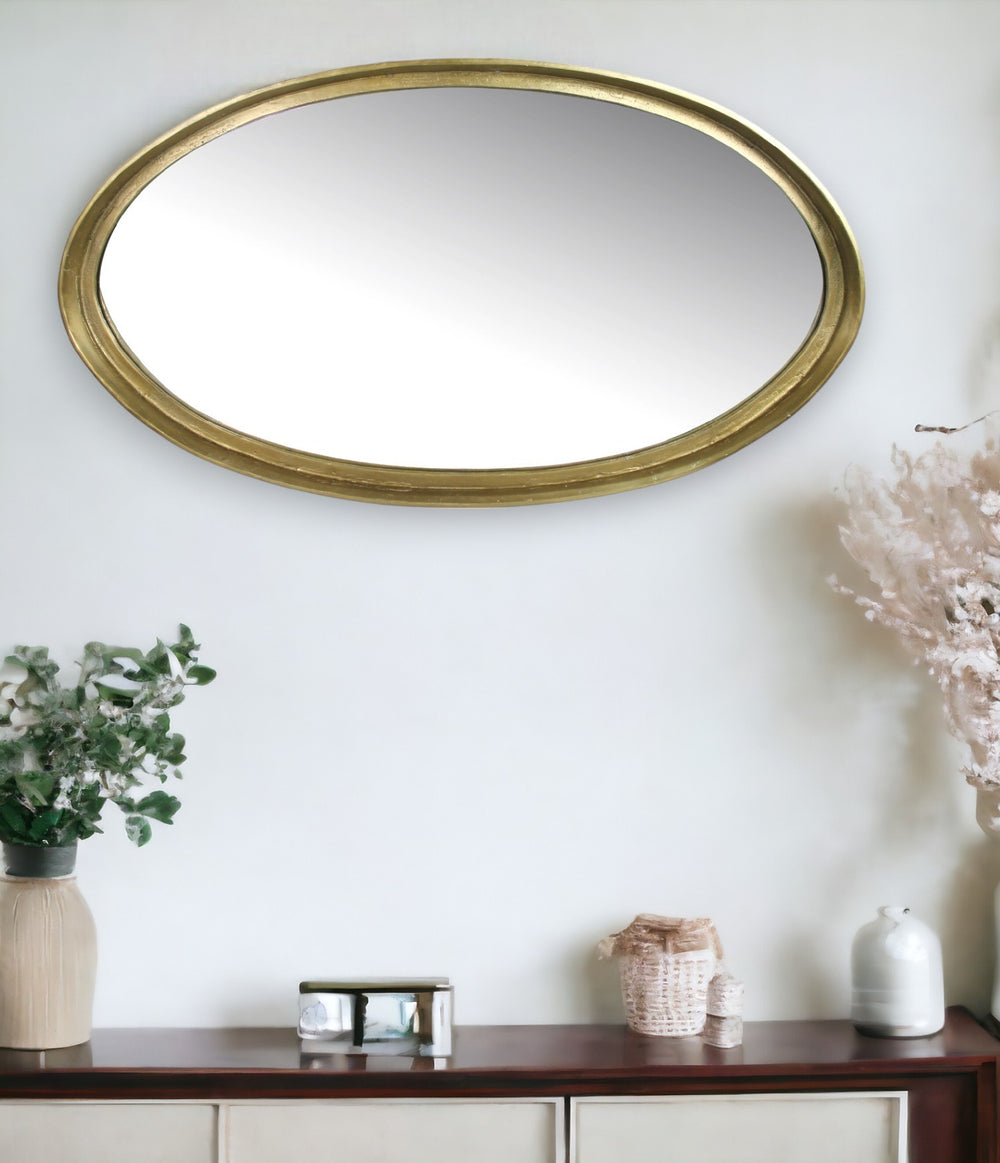 Homeroots 48" Gold Round Framed Accent Mirror  Metal 396669