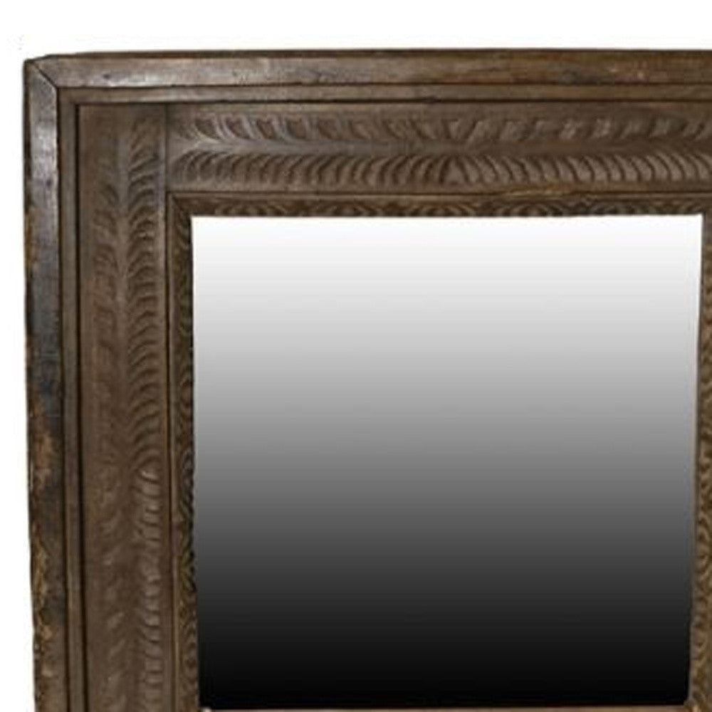Homeroots Carved Reclaimed Wood Square Mirror  Reclaimed Wood ,Glass 396683