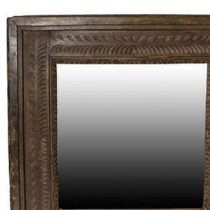 Homeroots Carved Reclaimed Wood Square Mirror  Reclaimed Wood ,Glass 396683