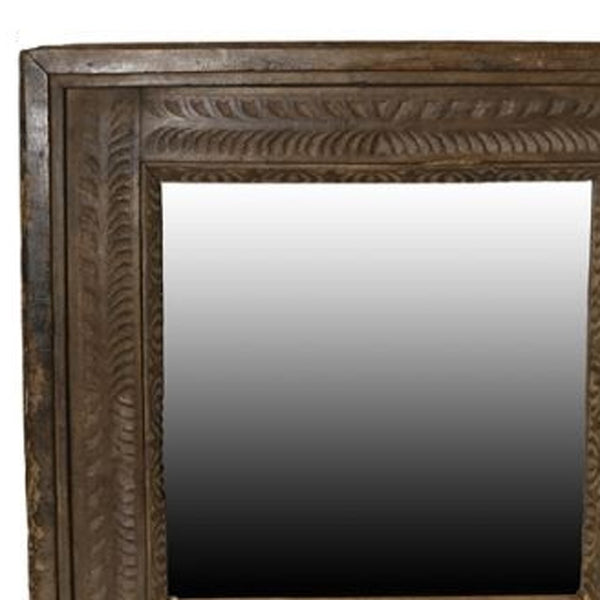Homeroots Carved Reclaimed Wood Square Mirror  Reclaimed Wood ,Glass 396683