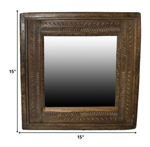 Homeroots Carved Reclaimed Wood Square Mirror  Reclaimed Wood ,Glass 396683