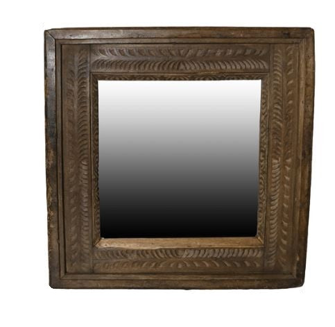 Homeroots Carved Reclaimed Wood Square Mirror  Reclaimed Wood ,Glass 396683
