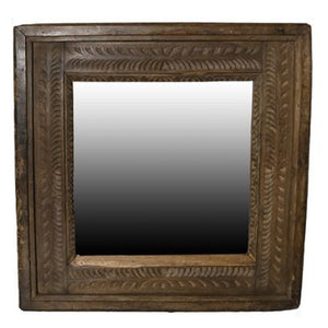 Homeroots Carved Reclaimed Wood Square Mirror  Reclaimed Wood ,Glass 396683