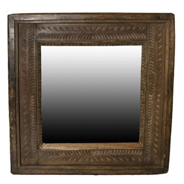 Homeroots Carved Reclaimed Wood Square Mirror  Reclaimed Wood ,Glass 396683