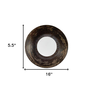 Homeroots 16" Dark Brown Reclaimed And Distressed Metal Round Bowl Accent Mirror  Glass ,Metal 396684
