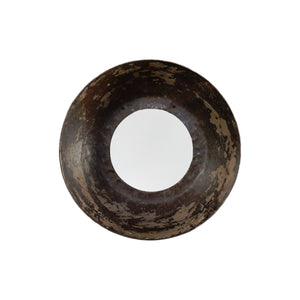 Homeroots 16" Dark Brown Reclaimed And Distressed Metal Round Bowl Accent Mirror  Glass ,Metal 396684