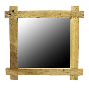 Homeroots 33" Natural Brown Square Framed Accent Mirror  Reclaimed Wood ,Glass 396686