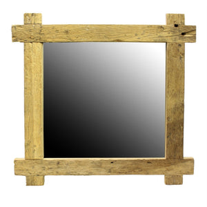 Homeroots 33" Natural Brown Square Framed Accent Mirror  Reclaimed Wood ,Glass 396686