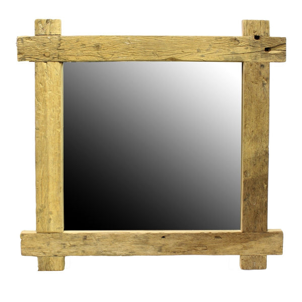 Homeroots 33" Natural Brown Square Framed Accent Mirror  Reclaimed Wood ,Glass 396686