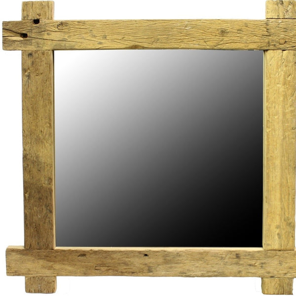 Homeroots 33" Natural Brown Square Framed Accent Mirror  Reclaimed Wood ,Glass 396686