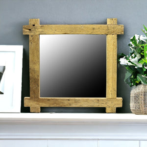 Homeroots 33" Natural Brown Square Framed Accent Mirror  Reclaimed Wood ,Glass 396686