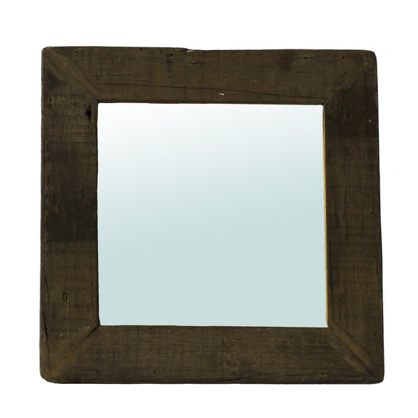 Homeroots 16" Brown Square Framed Accent Mirror  Reclaimed Wood ,Glass 396695