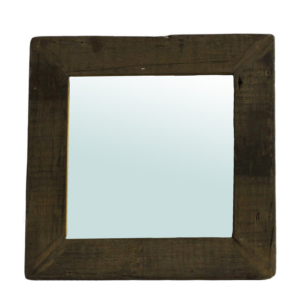 Homeroots 16" Brown Square Framed Accent Mirror  Reclaimed Wood ,Glass 396695