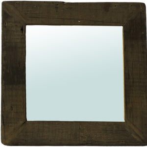 Homeroots 16" Brown Square Framed Accent Mirror  Reclaimed Wood ,Glass 396695