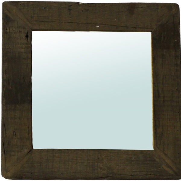 Homeroots 16" Brown Square Framed Accent Mirror  Reclaimed Wood ,Glass 396695