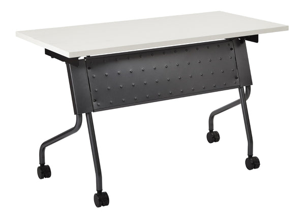 OSP Home Furnishings 4' Nesting Training Table with Powder Coated Steel Frame and Flip Top for Offices White 84224TW