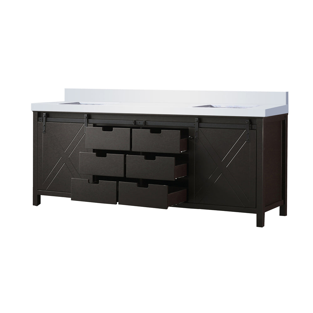 English Elm Brown Double Bath Vanity 84" x 22" with White Quartz Countertop, Solid Wood, Soft-Close Drawers, Ample Storage B2731P260088