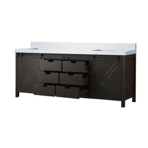English Elm Brown Double Bath Vanity 84" x 22" with White Quartz Countertop, Solid Wood, Soft-Close Drawers, Ample Storage B2731P260088