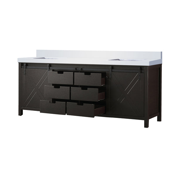English Elm Brown Double Bath Vanity 84" x 22" with White Quartz Countertop, Solid Wood, Soft-Close Drawers, Ample Storage B2731P260088