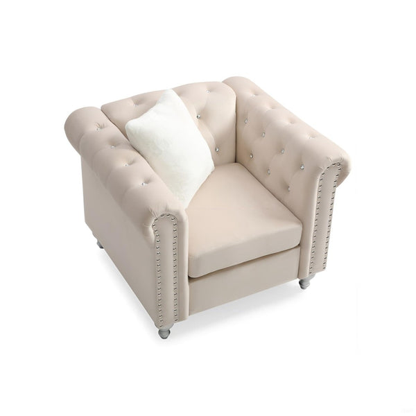 English Elm Stylish Rounded Arm Accent Lounge Chair Upholstered for Contemporary Living Spaces Beige B078108494