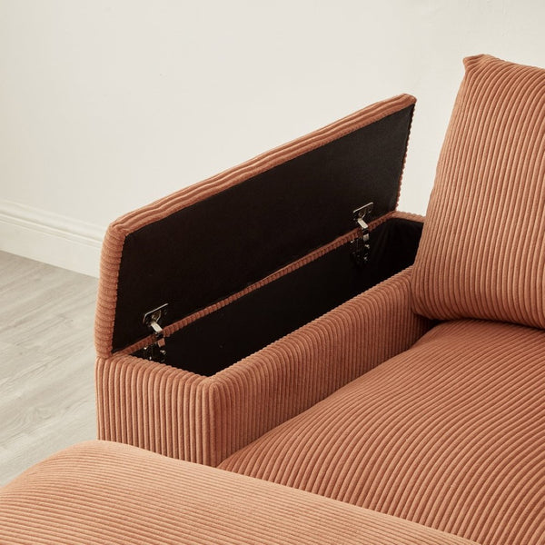English Elm 122"l Corduroy Sectional with Dual Ottomans Modular U-shape Sofa for Modern Living Orange W1669S00022