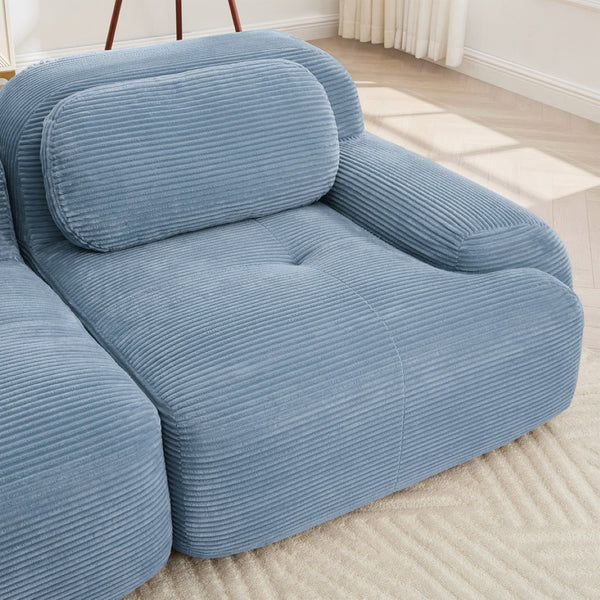 English Elm Three-seat Modular Corduroy Sectional Sofa with Ottomans for Living and Media Rooms Blue W714S01251