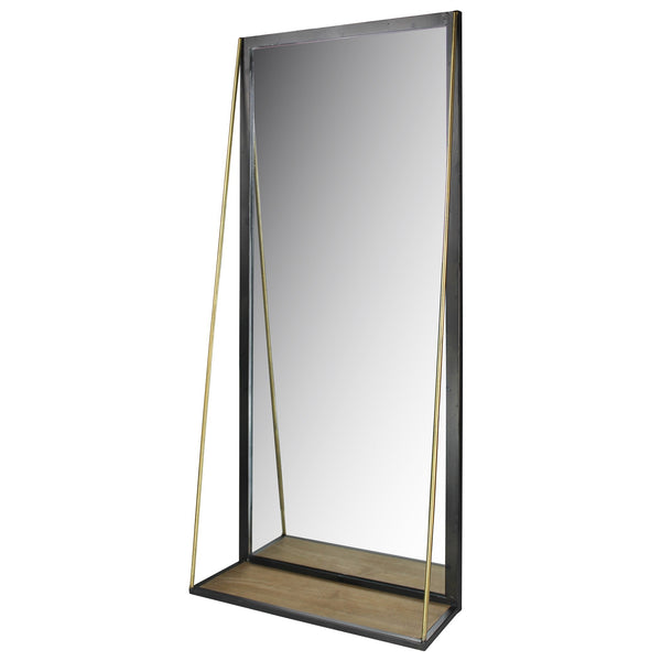 Homeroots Black Metal Mirror With Shelf  Brass,Glass 396705