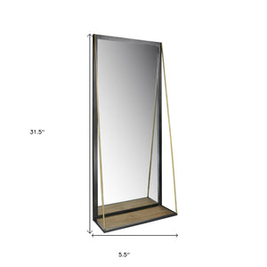 Homeroots Black Metal Mirror With Shelf  Brass,Glass 396705