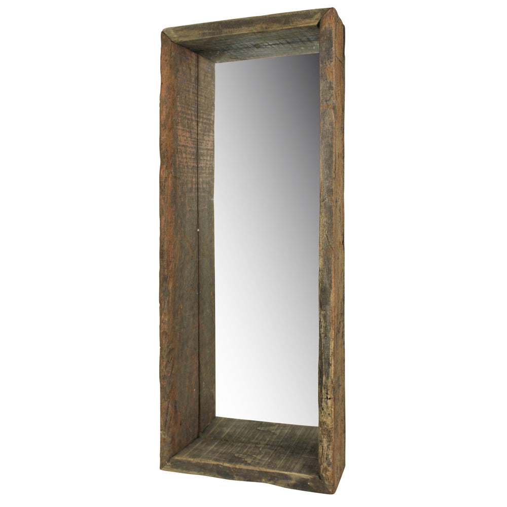 Homeroots Petite Wooden Mirrored Shelf  Reclaimed Wood ,Glass 396708