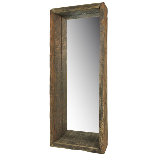Homeroots Petite Wooden Mirrored Shelf  Reclaimed Wood ,Glass 396708