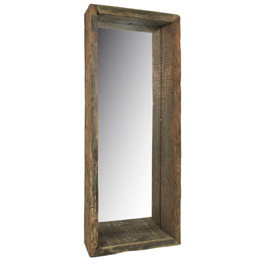 Homeroots Petite Wooden Mirrored Shelf  Reclaimed Wood ,Glass 396708