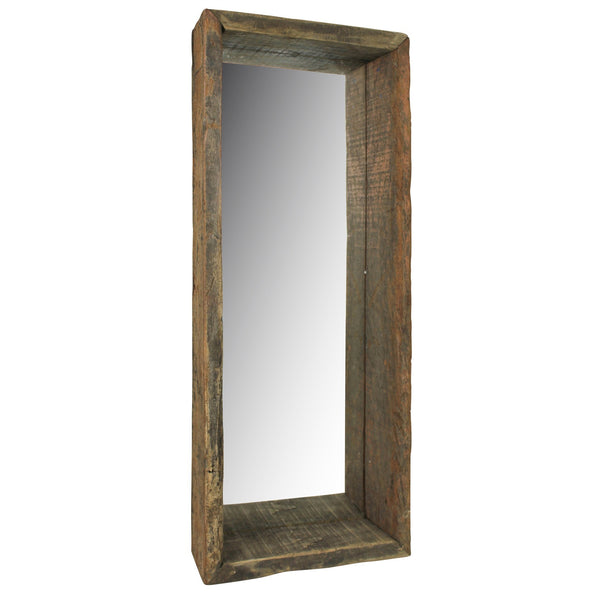 Homeroots Petite Wooden Mirrored Shelf  Reclaimed Wood ,Glass 396708