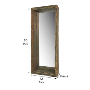Homeroots Petite Wooden Mirrored Shelf  Reclaimed Wood ,Glass 396708