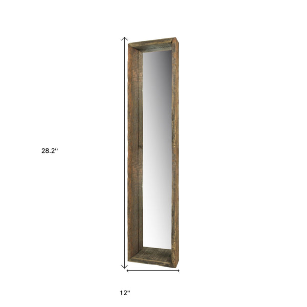 Homeroots 28" Natural Brown Framed Full Length Hanging Mirror  Reclaimed Wood ,Glass 396709
