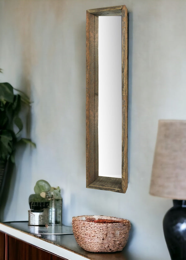 Homeroots 28" Natural Brown Framed Full Length Hanging Mirror  Reclaimed Wood ,Glass 396709