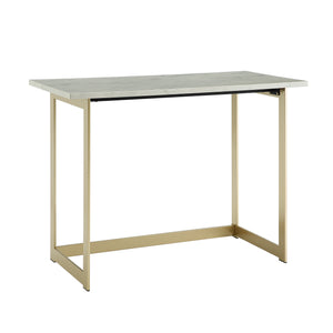 42" Faux Marble Desk Faux White Marble, Gold DM42GLAWM Walker Edison