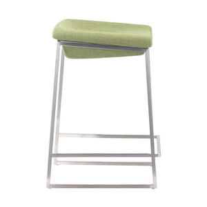 Homeroots Set Of Two 24" Green And Silver Steel Backless Counter Height Bar Chairs   396789