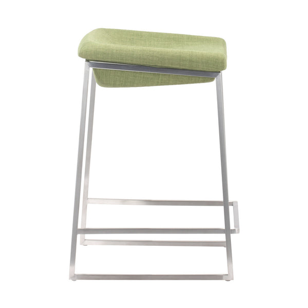 Homeroots Set Of Two 24" Green And Silver Steel Backless Counter Height Bar Chairs   396789