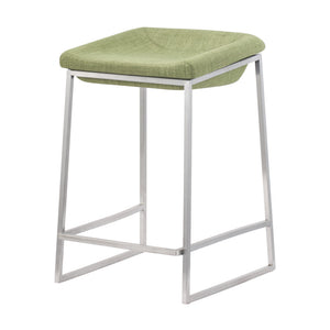 Homeroots Set Of Two 24" Green And Silver Steel Backless Counter Height Bar Chairs   396789